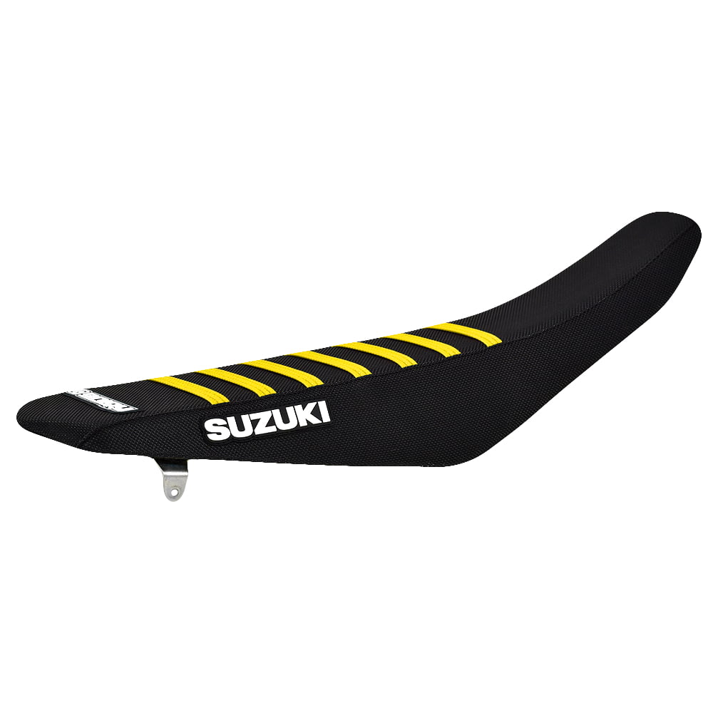 163-SUZ-BLK-BLK-YellowRIB Factory Sitzbankbezug passend für Suzuki Motocross und Enduromodelle – Bild 1