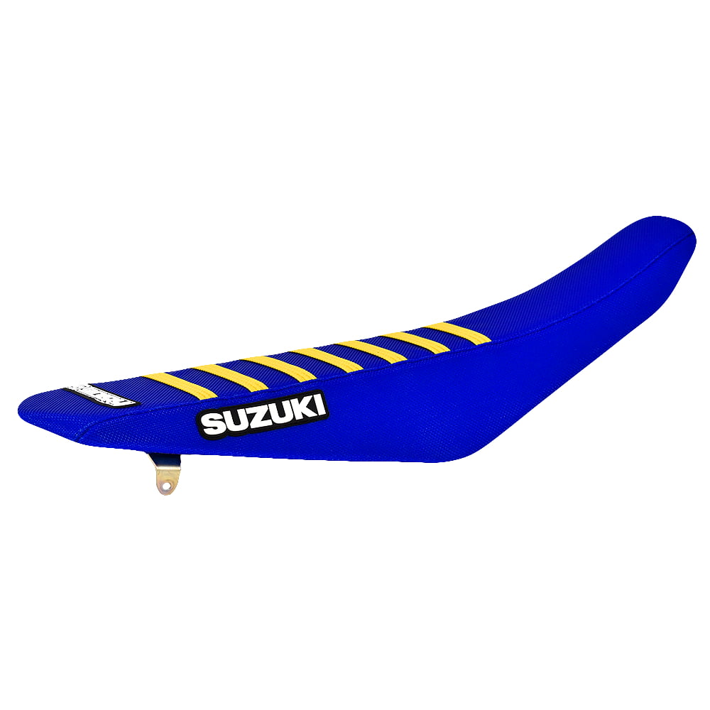 163-SUZ-BLU-BLU-YellowRIB Factory Sitzbankbezug passend für Suzuki Motocross und Enduromodelle – Bild 1