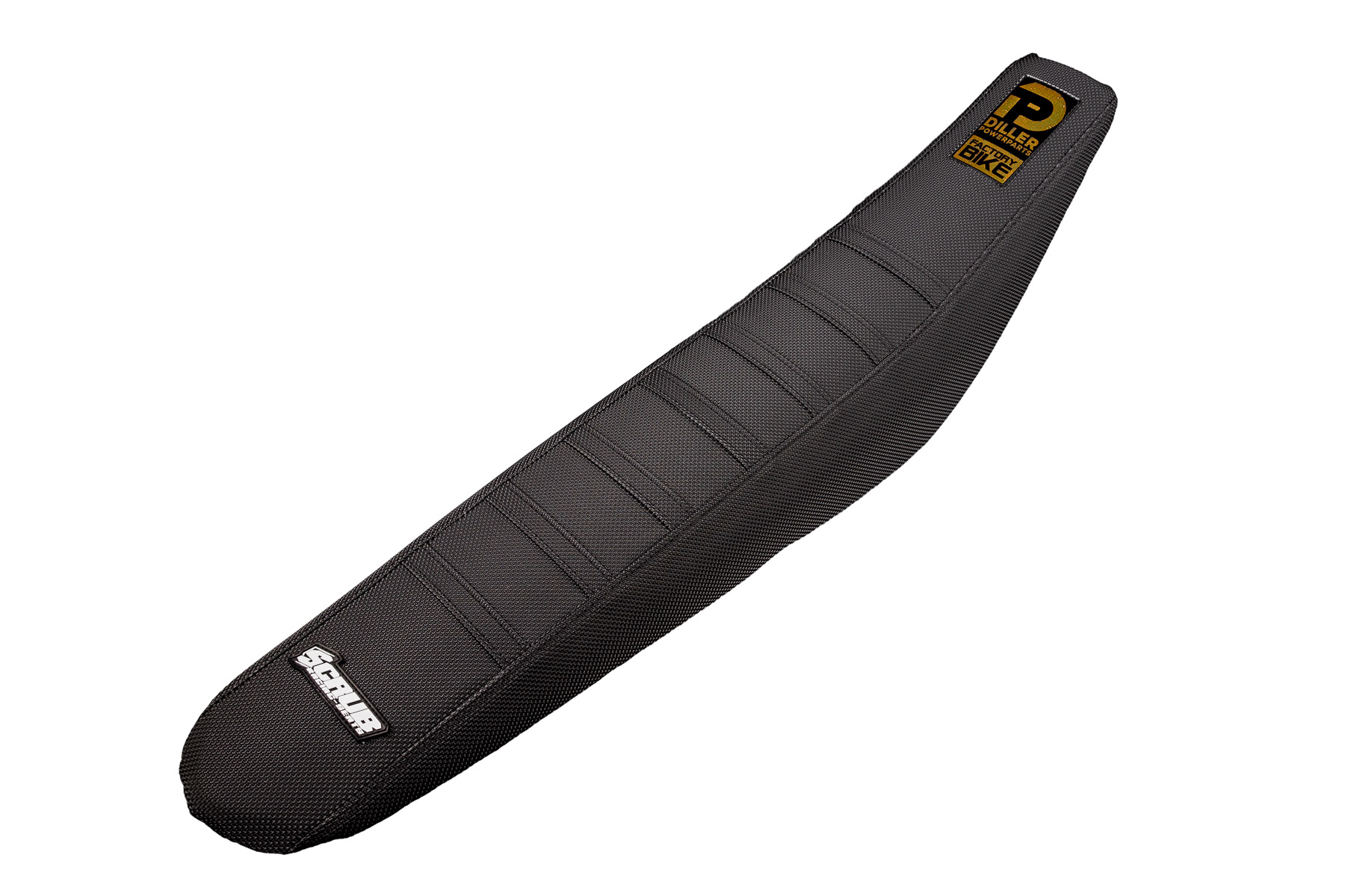 Factory Sitzbankbezug im Diller Powerparts Design passend für KTM, Husqvarna, Gas Gas und Beta Motocross und Enduromodelle | Logo in Gold Chrom