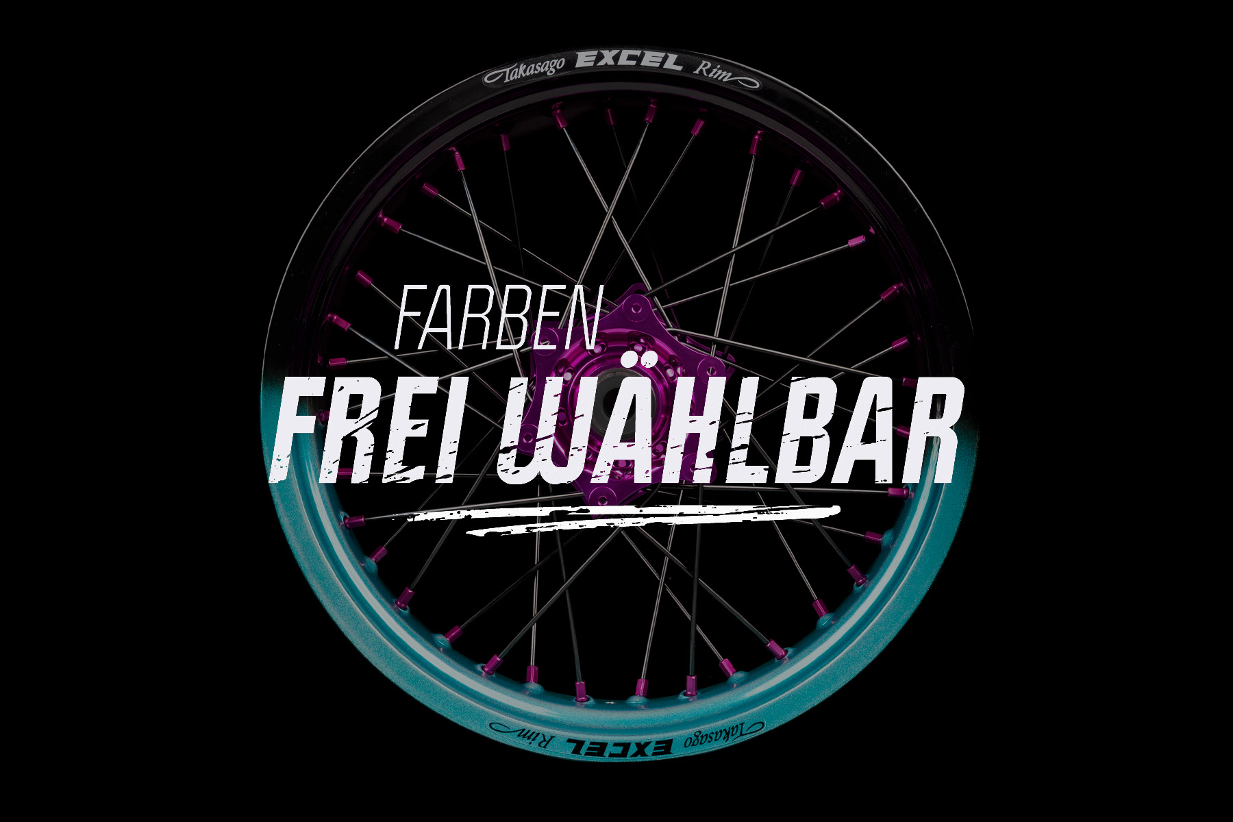 Supermoto Radsatz von Diller Powerparts mit Pulver Beschichtung in Wunschfarbe Schwarz Türkis-FFW