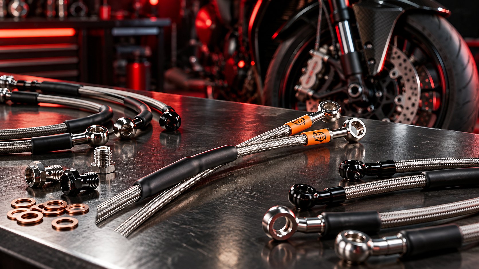 Conduites de frein Stahlflex individuelles de Diller Powerparts devant le frein avant Supermoto