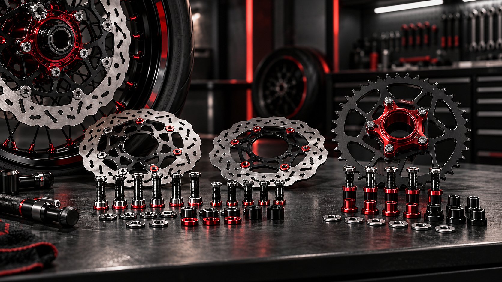 Moto-Master Schraubenkit f&uuml;r Bremsscheiben und Kettenrad beim Supermoto-Umbau