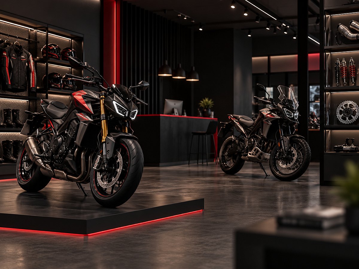 Showroom revendeur moto avec motos et accessoires &ndash; Conditions B2B revendeur chez Diller