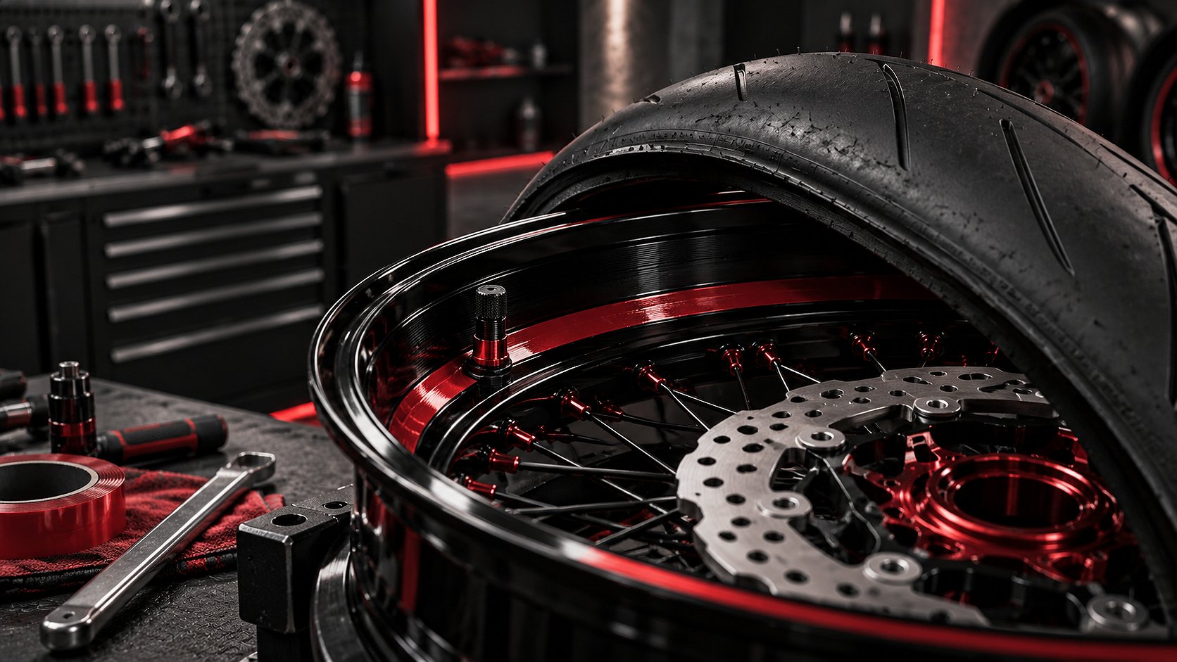 Supermoto-Felge mit Tubeless-Ventil f&uuml;r schlauchlosen Umbau