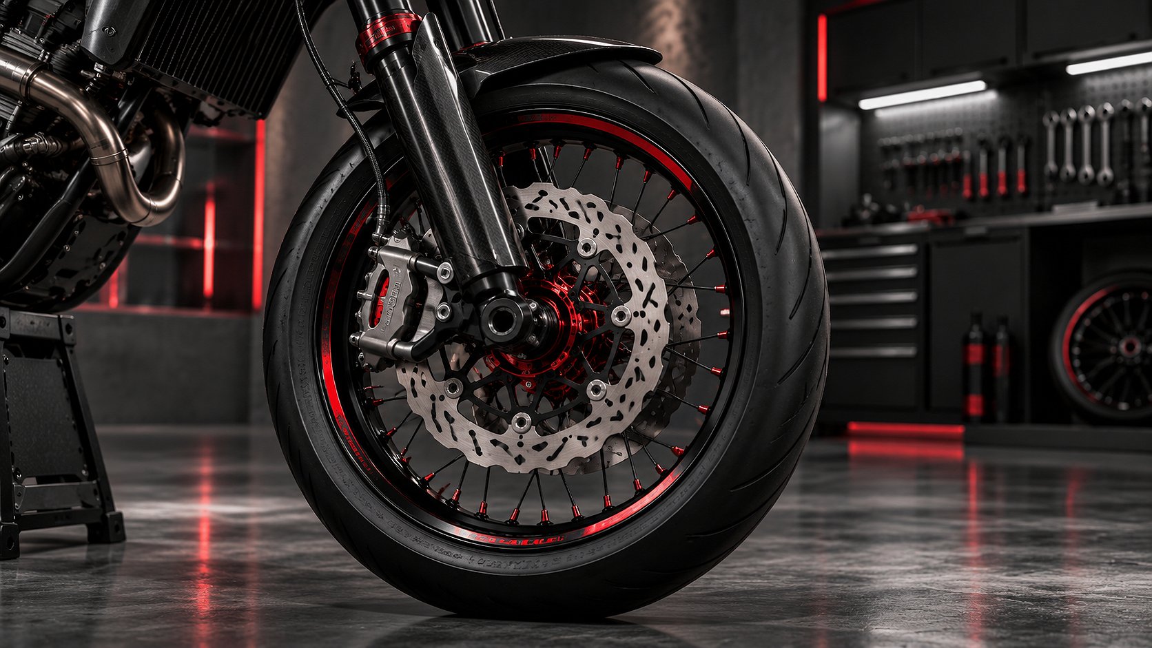 Moto-Master 320 mm Oversize-Bremsscheibe am Supermoto-Vorderrad