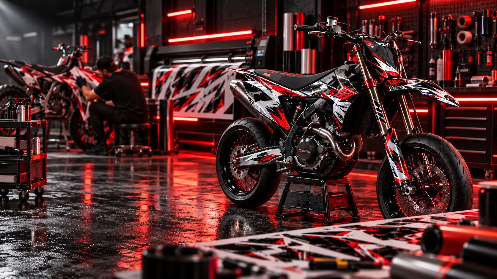 D&eacute;cors enti&egrave;rement personnalis&eacute;s de Diller Powerparts &ndash; cr&eacute;ez vous-m&ecirc;me votre rev&ecirc;tement individuel pour Supermoto, Motocross et Streetbike